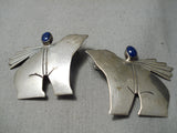 Very Unique Vintage Native American Navajo Bears Sterling Silver Lapis Earrings-Nativo Arts
