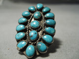 One Of The Biggest Best Vintage Native American Navajo Turquoise Sterling Silver Cluster Ring-Nativo Arts