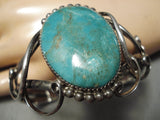 Huge Vintage Native American Navajo Domed Royston Turquoise Sterling Silver Swirl Bracelet Old-Nativo Arts