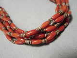 Important Yazzie Native American Navajo Tubule Coral Sterling Silver Heishi Necklace-Nativo Arts