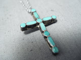 Wonderful Vintage Native American Navajo Turquoise Sterling Silver Cross Necklace Old-Nativo Arts