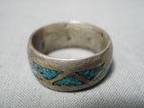 Striking Vintage Native American Navajo Turquoise Chip Inlay Sterling Silver Ring-Nativo Arts