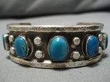Amazing Vintage Native American Navajo Deepset Turquoise Sterling Silver Hand Carved Bracelet-Nativo Arts