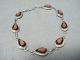 Beautiful Vintage Native American Zuni Coral Sterling Silver Link Bracelet-Nativo Arts