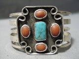 Superior Vintage Native American Navajo Sterling Silver Cross Turquoise Bracelet Old-Nativo Arts