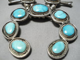Blue Diamond Turquoise Vintage Native American Navajo Sterling Silver Squssh Blossom Necklace-Nativo Arts