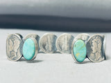 Signed Native American Navajo Royston Turquoise Sterling Silver Dime Bracelet-Nativo Arts