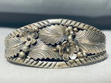 Intricately Detailed Vintage Native American Navajo Sterling Silver Leaf Bracelet Cuff-Nativo Arts