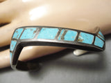Rare Zig Zag Vintage Native American Navajo #8 Turquoise Sterling Silver Zig Zag Bracelet Old-Nativo Arts