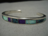 Important Vintage Native American Navajo Ray Tracey Sterling Silver Inlay Turquoise Bracelet-Nativo Arts