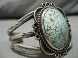 One Of The Finest Vintage Native American Navajo #8 Turquoise Sterling Silver Domed Bracelet-Nativo Arts