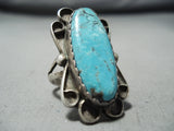 Marvelous Vintage Native American Navajo Blue Diamond Turquoise Sterling Silver Ring Old-Nativo Arts