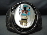 One Of The Heaviest Vintage Native American Navajo Turquoise Kachina Sterling Silver Bracelet-Nativo Arts