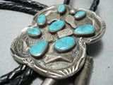 Spectacular Vintage Native American Navajo Old Kingman Turquoise Sterling Silver Bolo Old-Nativo Arts