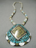 Native American Intricate!! Vintage Santo Domingo Turquoise Jade Sterling Silver Necklace-Nativo Arts
