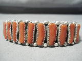 One Of The Best Native American Navajo Coral Sterling Silver Bracelet Heavy-Nativo Arts