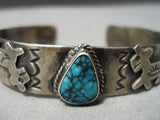 Rare Dancing Animal Vintage Native American Navajo Rare Turquoise Sterling Silver Bracelet Old-Nativo Arts
