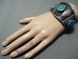 One Of The Biggest Best Vintage Native American Navajo Turquoise Sterling Silver Clasp Bracelet-Nativo Arts