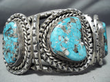 Heavy 100+ Grem Vintage Native American Navajo Old Morenci Turquoise Sterling Silver Bracelet-Nativo Arts