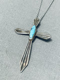Heavenly Vintage Native American Navajo Kingman Turquoise Sterling Silver Cross Necklace-Nativo Arts