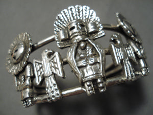 Detailed Heavy Vintage Native American Navajo Kachina Sterling Silver Bracelet Cuff-Nativo Arts