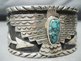 Rare San Felipe Spiderweb Turquoise Sterling Silver Eagle Bracelet-Nativo Arts