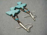 Intricate!! Vintage Native American Navajo Eagle Turquoise Sterling Silver Heishi Earrings-Nativo Arts