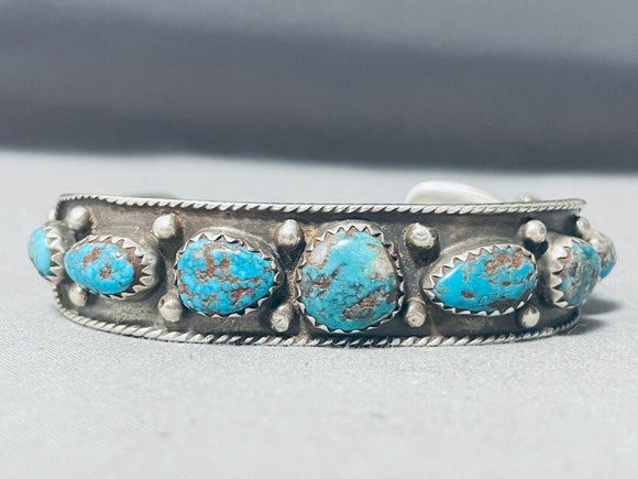 Bisbee Turquoise Vintage Native American Navajo Sterling Silver Rope Bracelet Old-Nativo Arts