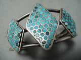 Women's Museum Vintage Native American Zuni Turquoise Dishta Turquoise Sterling Silver Bracelet-Nativo Arts