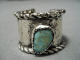 One Of The Oldest Vintage Native American Navajo Turquoise Sterling Silver Adjustable Ring-Nativo Arts