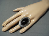 Huge Heavy Vintage Native American Navajo Jet Sterling Silver Ring-Nativo Arts