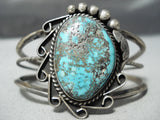 Important Vintage Native American Navajo Morenci Turquoise Sterling Silver Bracelet Old-Nativo Arts