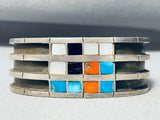 Teresa Signed Vintage Native American Navajo Quadrant Inlay Sterling Silver Turquoise Bracelet-Nativo Arts