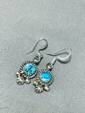 Pretty Native American Navajo Kingman Turquoise Sterling Silver Dangle Earrings Signed-Nativo Arts