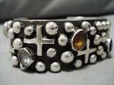 Important Vintage Native American Navajo Sterling Silver Cross Amethyst Bracelet Cuff-Nativo Arts