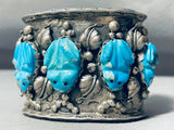 Important Hand Carved Turquoise Vintage Native American Navajo Sterling Silver Bracelet-Nativo Arts