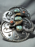 Biggest Best Vintage Native American Navajo Turquoise Bear Cla Sterling Silver Bracelet-Nativo Arts