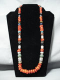 Authentic Singer Native American Navajo Chunky Coral Sterling Silver Turquoise Necklace-Nativo Arts