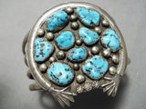 Important Vintage Native American Navajo Open Arms Sterling Silver Turquoise Bracelet Old-Nativo Arts