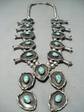 Powerful Womens Vintage Native American Navajo Turquoise Sterling Silver Squash Blossom Necklace-Nativo Arts