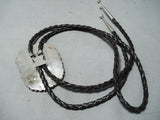 Xxl Signed Navajo Native American Royston Turquoise Sterling Silver Bolo Tie-Nativo Arts
