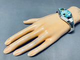 Thick And Heavy Native American Navajo Turquoise Inlay Sterling Silver Bracelet-Nativo Arts