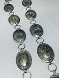 Vince Platero Vintage Native American Navajo Hand Tooled Sterling Silver Concho Belt-Nativo Arts