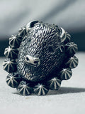 Outstanding Native American Navajo Sterling Silver Buffalo Huge Ring-Nativo Arts
