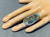 Native American One Of The Most Detailed Ever Hand Carved Turquoise Vintage Sterling Silver Ring-Nativo Arts