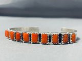 Marvelous Native American Navajo Coral Sterling Silver Bracelet Signed G. James-Nativo Arts