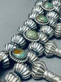 417 Gram Native American Navajo Sterling Silver Green Turquoise Squash Blossom Necklace-Nativo Arts