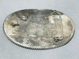 Sensational Vintage Native American Navajo Blue Gem Turquoise Sterling Silver Buckle-Nativo Arts
