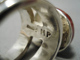 Important Inlay Master Native American Navajo Turquoise Coral Sterling Silver Ring-Nativo Arts