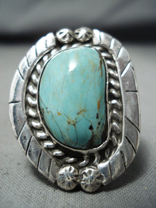 Marvelous Vintage Native American Navajo Kingman Turquoise Sterling Silver Ring Signed-Nativo Arts